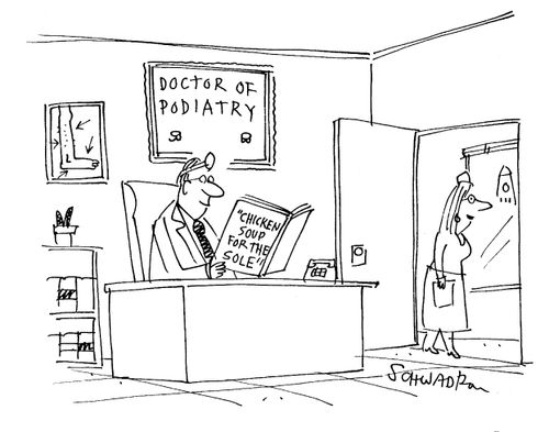 Doctor of podiatry reading 'Chicken Soup for the Sole.'