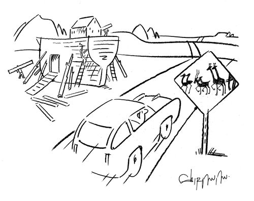 Animals crossing (to get to the Ark).