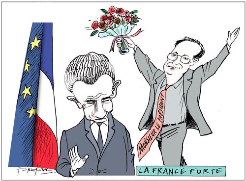 Sarkozy steps down and Hollande steps up.