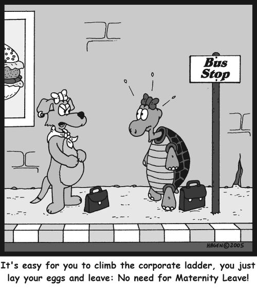 'It's easy for you to climb the corporate ladder, you just lay your eggs and leave: No need for Maternity Leave!'