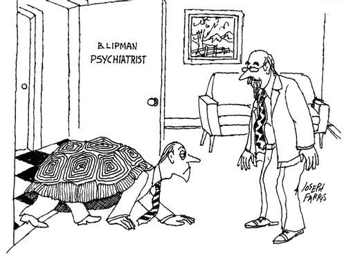 Man in a tortoise shell visiting a psychiatrist.
