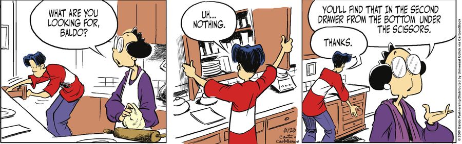 "You'll find that in the second drawer from the bottom under the scissors."