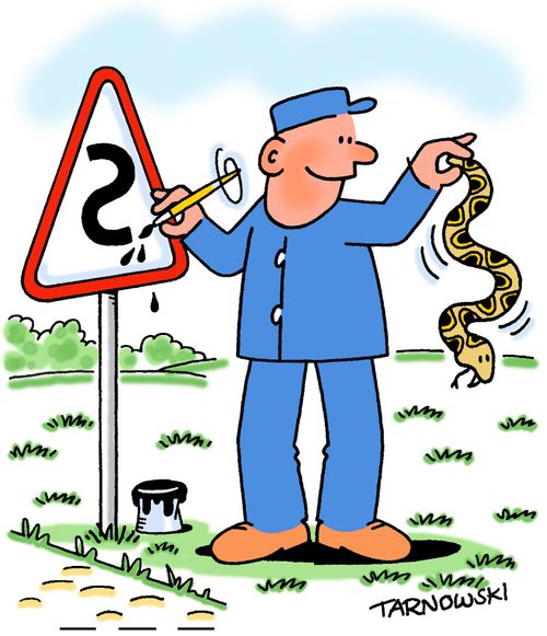 Sign writer using a snake as a model.