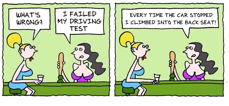 'I failed my driving test. . . Every time the car stopped I climbed into the back seat.'