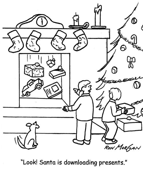 'Look, Santa is downloading presents.'