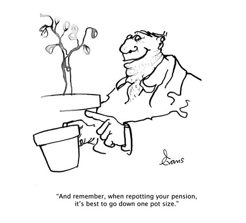 "And remember, when repotting your pension, it's best to go down one pot size."