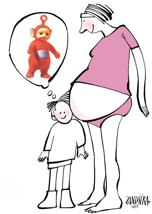 Child thinking pregnant mother looks like a Telly-Tubby.