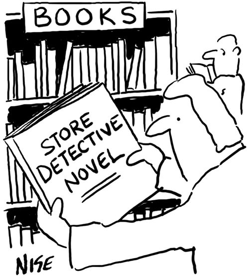 Store detective novel in bookshop.