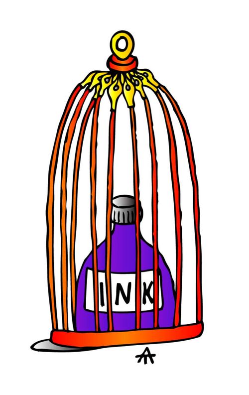 Ink in a prison made out of pens.