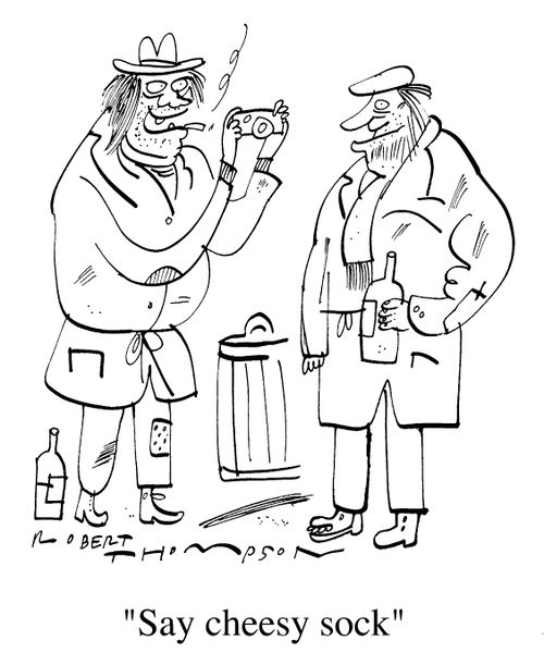 Saying cheese 2 , Photograph of a tramp "Say cheesy sock"
