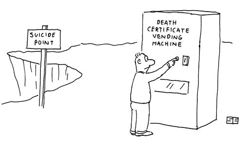 Suicide point/death certificate vending machine.