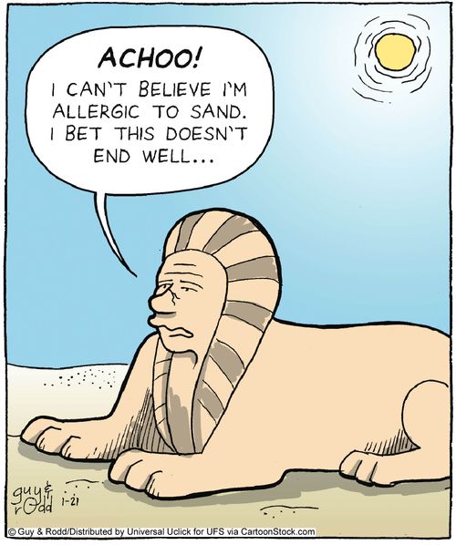 'Achoo! I can't believe I'm allergic to sand. I bet this doesn't end well...'