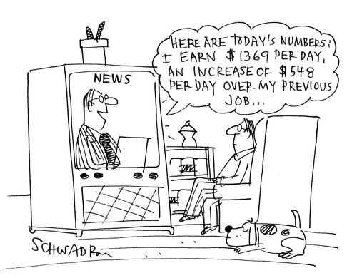 'Here are today's numbers: I earn $1369 per day, an increase of $548 per day over my previous job...'