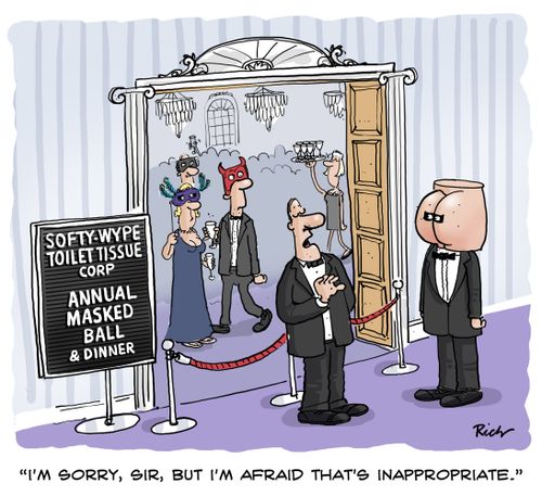 'I'm sorry sir, but I'm afraid that's inappropriate' A guest is refused entry to the Softy-Wype toilet tissue masked ball.