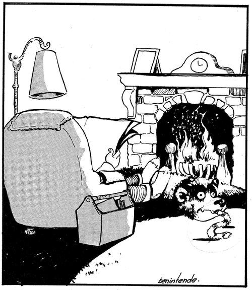 Bear rug eats a cat.