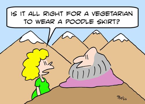 'Is it all right for a vegetarian to wear a poodle skirt?'
