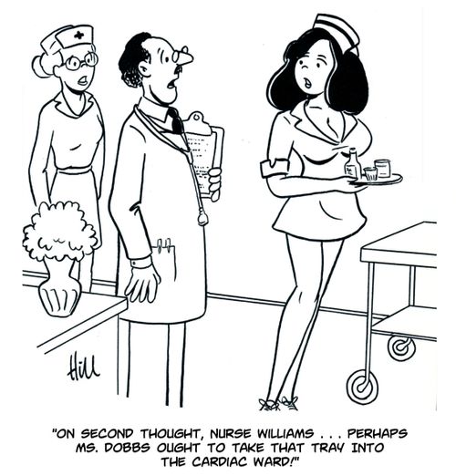 'On second thought.. Perhaps Ms. Dobbs ought to take that tray into the cardiac ward!'
