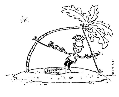Man pulling a cracker by himself with a palm tree.