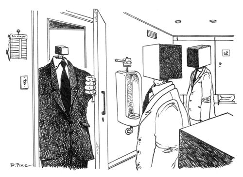 Blok enters the restroom.