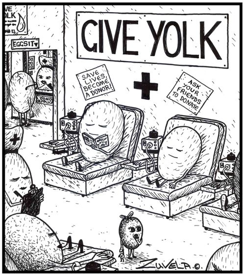 (Visual gag) GIVE YOLK Eggs at a give yolk clinic 