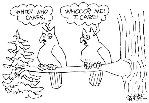 Owls: 'Whoo!  Who cares.  Woooo?  Me!  I care!'