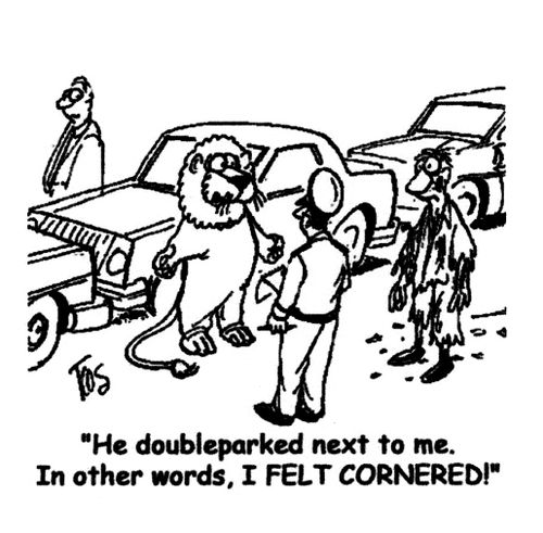 'He doubleparked next to me. In other words, I FELT CORNERED!'