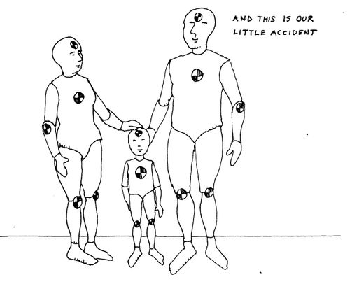 Safety dummies parents with child  'And this is our little accident'