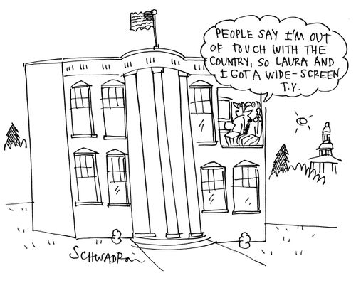 'People say I'm out of touch with the country, so Laura and I got a wide-screen tv.'
