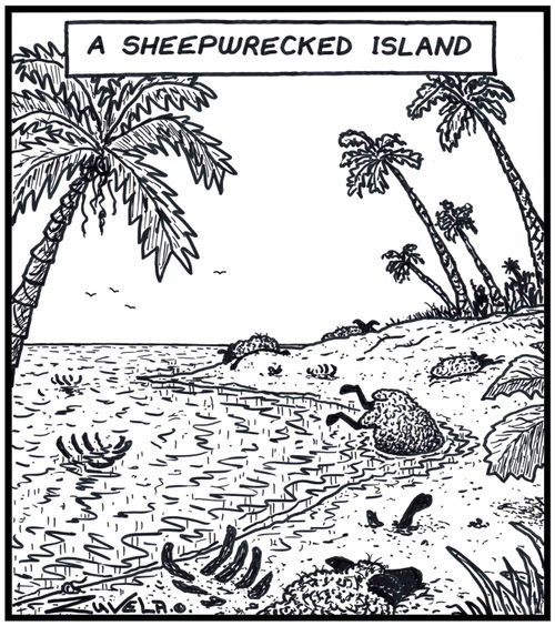 A Sheepwrecked island.