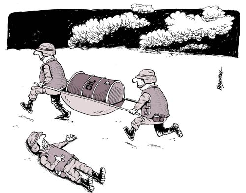 Barrel of oil being rescued instead of injured soldier.
