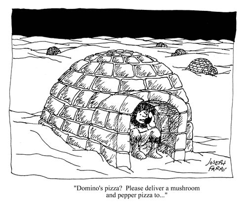 Domino's pizza? Please deliver a mushroom and pepper pizza to...