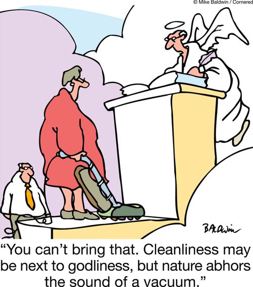 "You can't bring that. Cleanliness may be next to godliness, but nature abhors the sound of a vacuum."