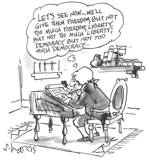 'Let's see now...we'll give them democracy, but not too much democracy.'
