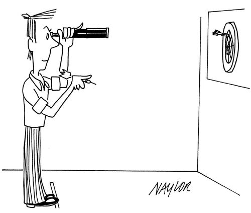 Man using telescope to play darts.