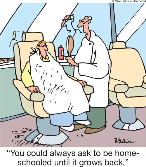 'You could always ask to be home-schooled until it grows back.'