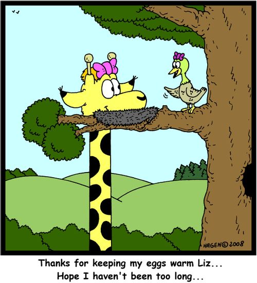 'Thanks for keeping my eggs warm Liz... Hope I haven't been too long...'