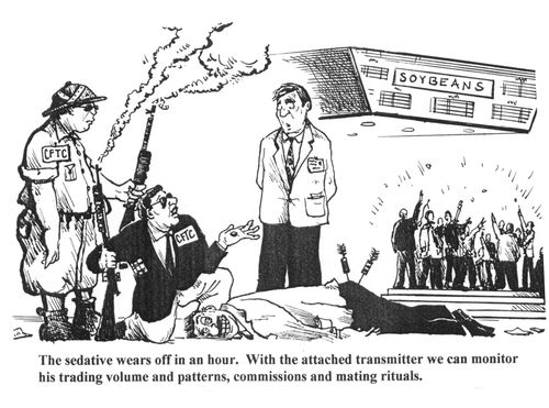 'The sedative wears off in an hour. With the attached transmitter we can monitor his trading volume and patterns, commissions and mating rituals.'