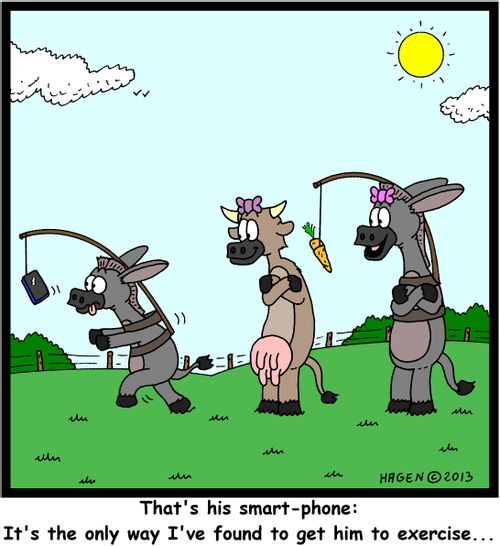 'That's his smart-phone: It's the only way I've found to get him to exercise...'