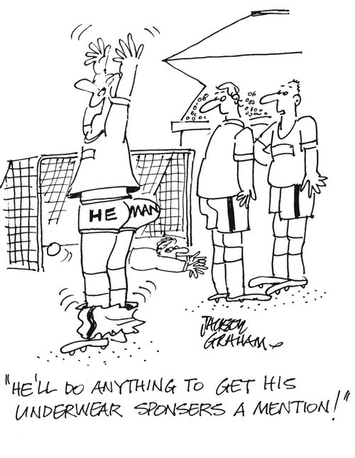 "He'll do anything to get his underwear sponsors a mention!"