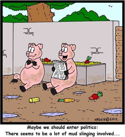 'Maybe we should enter politics: There seems to be a lot of mud slinging involved...'