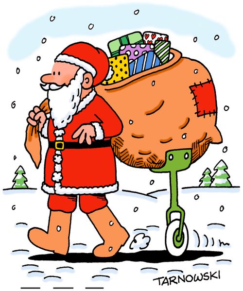 Santa with a support for his sack.