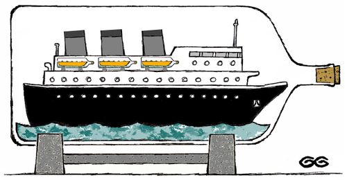 Ship in a bottle has lifeboats in bottles.