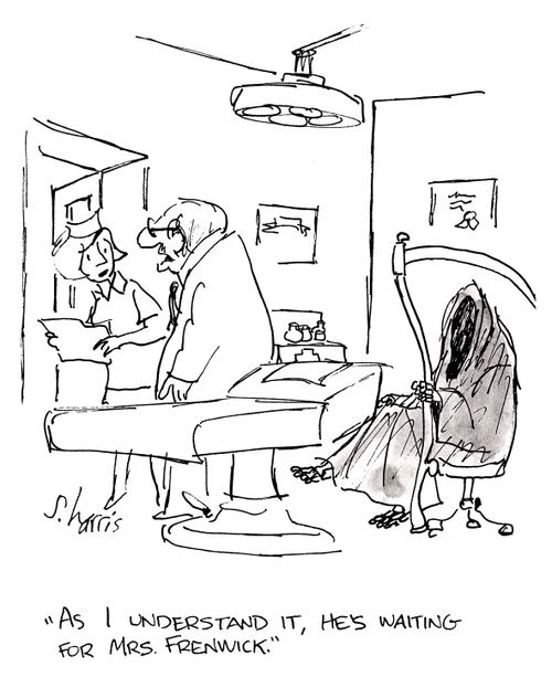'As I understand it, he's waiting for Mrs. Frenwick.'