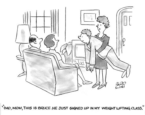 'Dad, Mom, this is Bruce. He just signed up in my weight-lifting class.'
