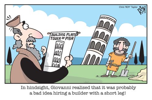 In hindsight, Giovanni realised that it was probably a bad idea hiring a builder with a short leg!