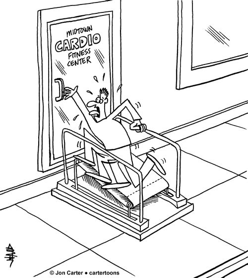 Man tries to enter fitness center through a treadmill entrance.