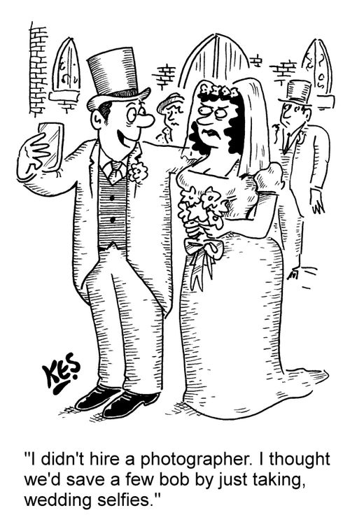 "I didn't hire a photographer. I thought we'd save a few bob by just taking, wedding selfies."