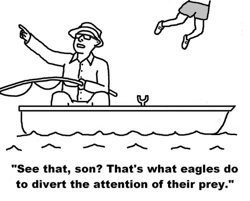 'See that, son? That's what eagles do to divert the attention of their prey.'