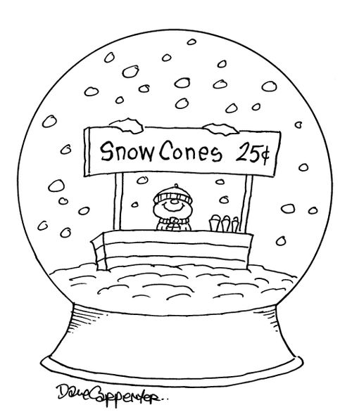 Snow cones being sold in a snow globe.