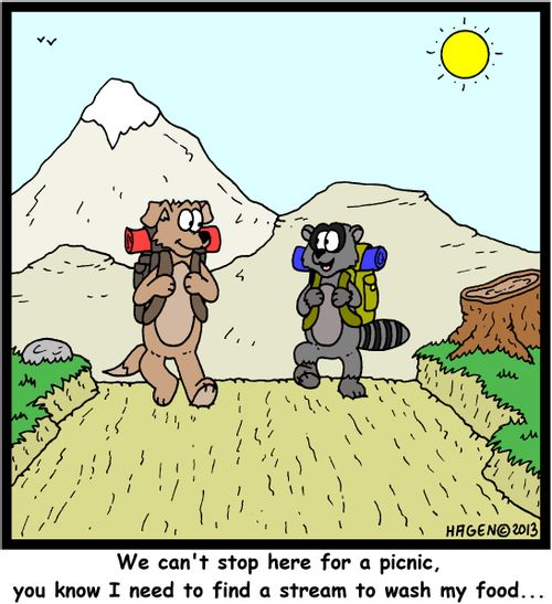 'We can't stop here for a picnic, you know I need to find a stream to wash my food...'